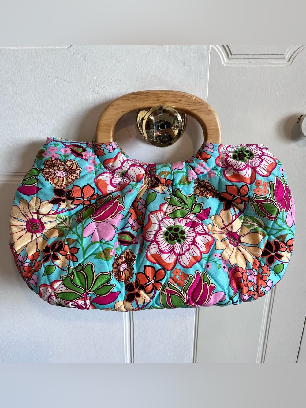 Vera Bradley VTG Y2K Kelly Wooden Handle Satchel Clutch Evening Bag Purse EUC